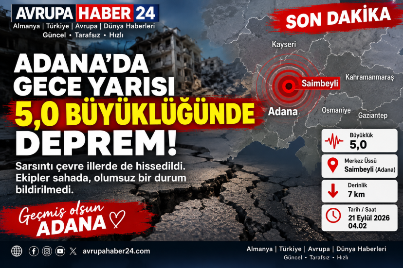 Adana’da Gece Yarısı 5,0 Büyüklüğünde Deprem